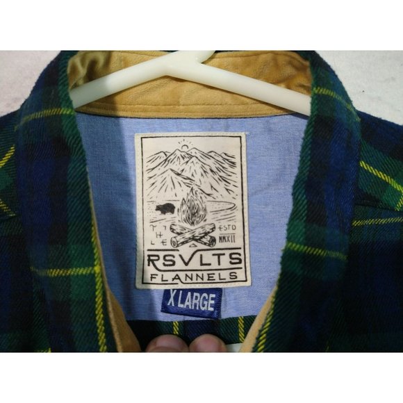 RSVLTS The Connery Flannel Shirt XL Roosevelts Pockets Plaid Blue Green - Picture 8 of 9